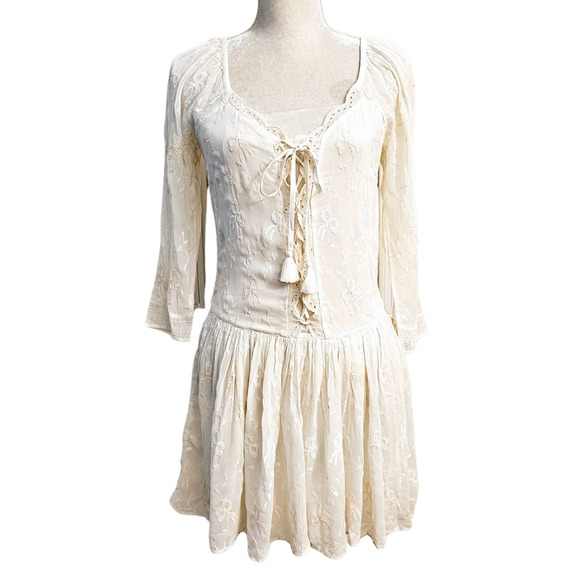 NWT Loveshackfancy Deeba Embroidered Chiffon Cream Mini Dress $395 Sz 6 - Picture 3 of 13
